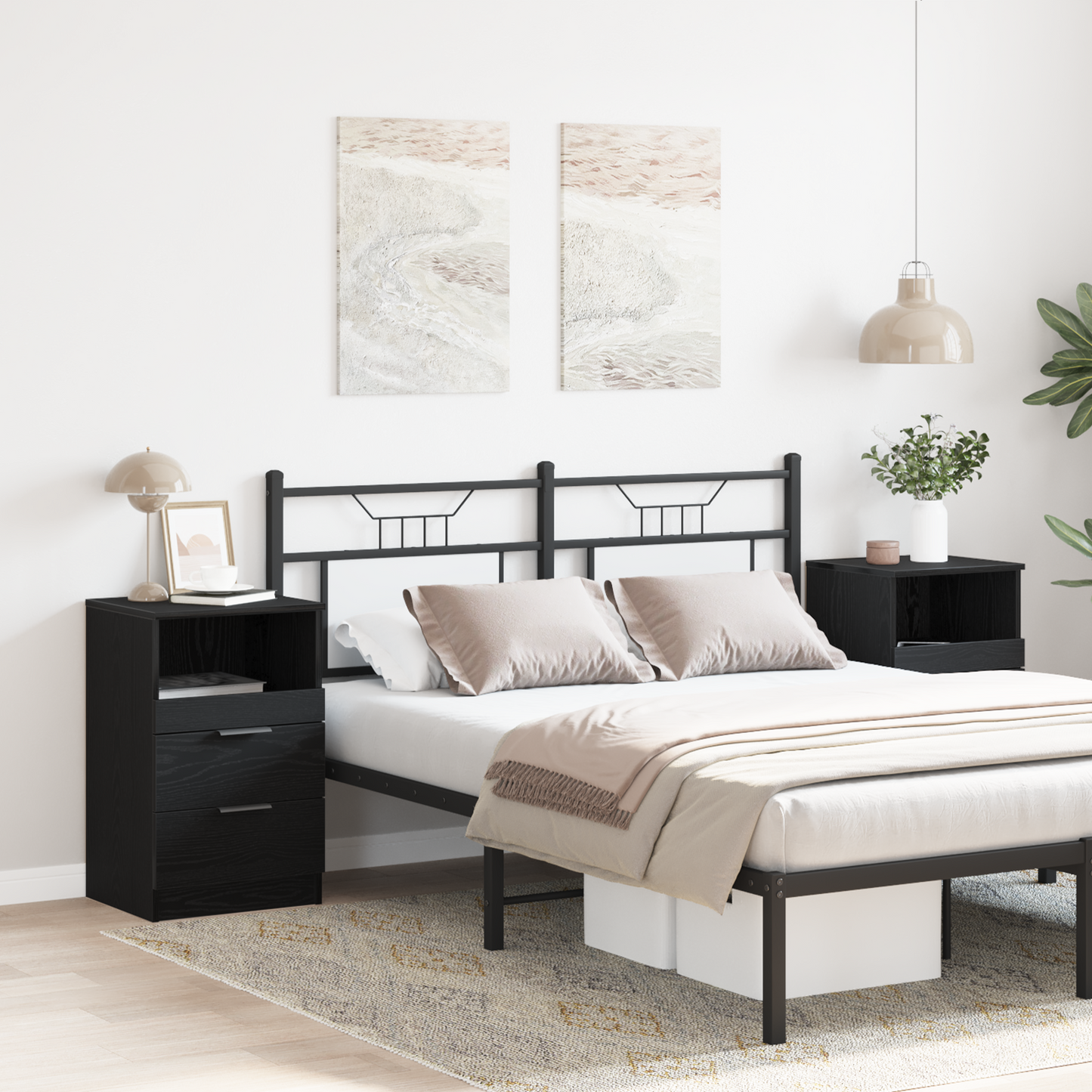 Sengeborde 2 Stk Sort Eg 40X35X65 Cm Konstrueret Træ
