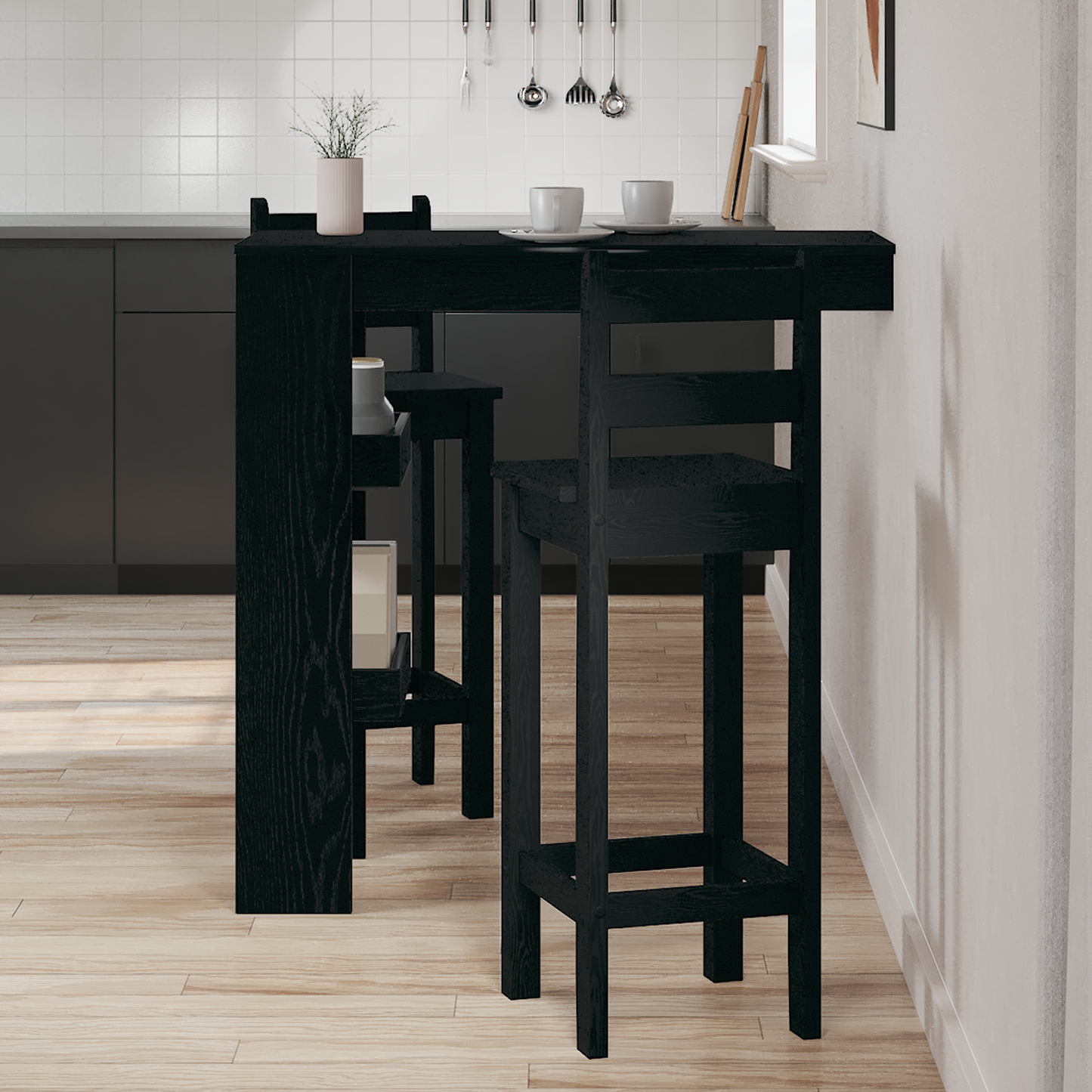 Væg Barbord - Sort Eg - 102X55X103.5 Cm - Lavet Af Konstrueret Træ