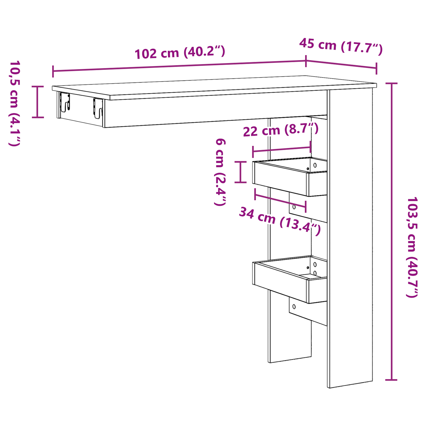 Væg Barbord - Sort Eg - 102X55X103.5 Cm - Lavet Af Konstrueret Træ