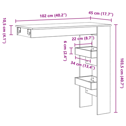 Væg Barbord - Sort Eg - 102X55X103.5 Cm - Lavet Af Konstrueret Træ