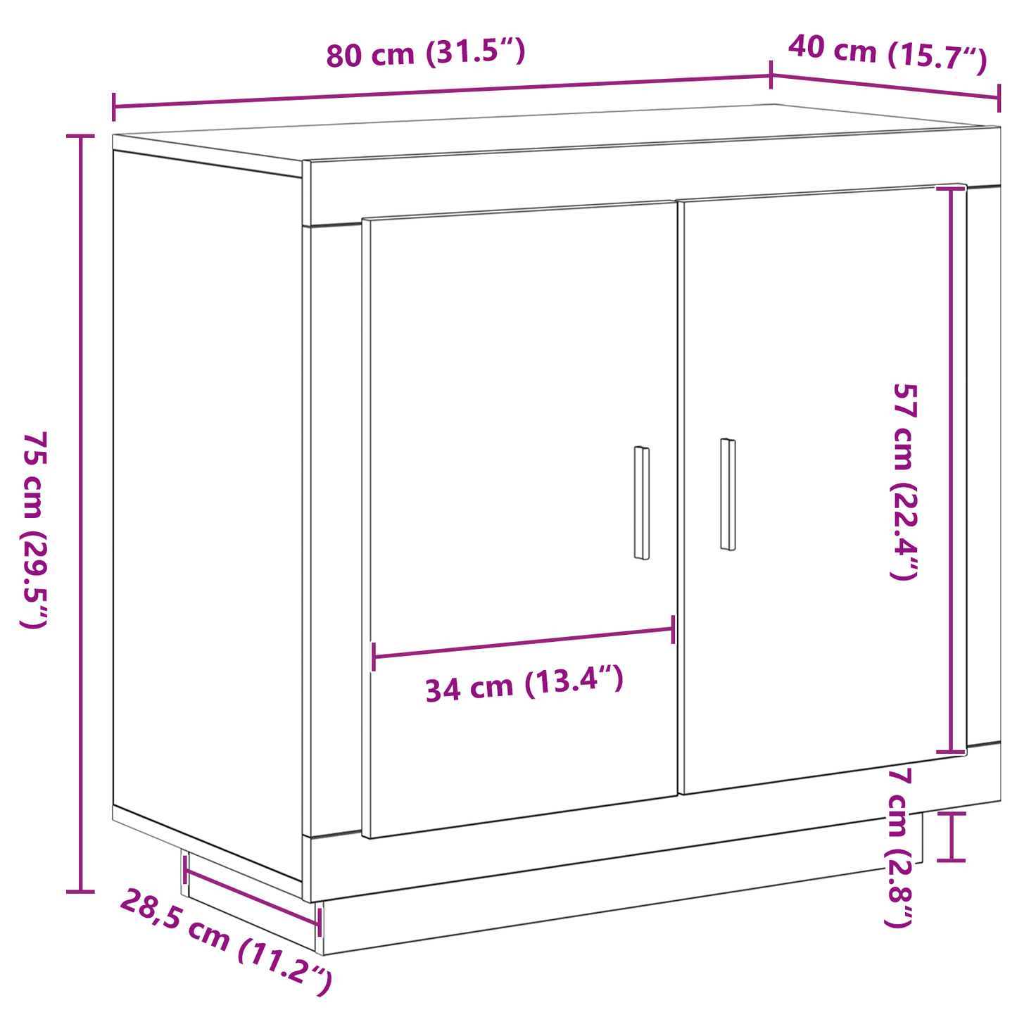 Sideboard Sort 80 X 40 X 75 Cm Konstrueret Træ