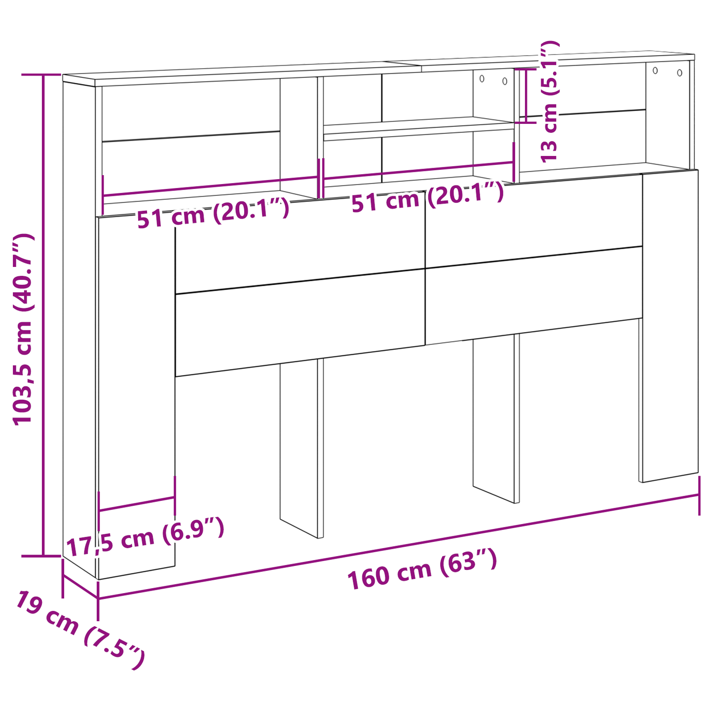 Hovedgavl Skab I Sort Eg - 160X19X103,5 Cm Lavet Af Spånplade