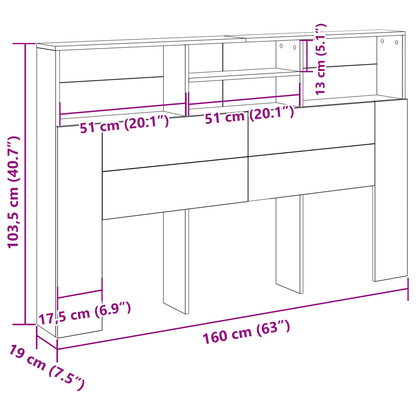 Hovedgavl Skab I Sort Eg - 160X19X103,5 Cm Lavet Af Spånplade