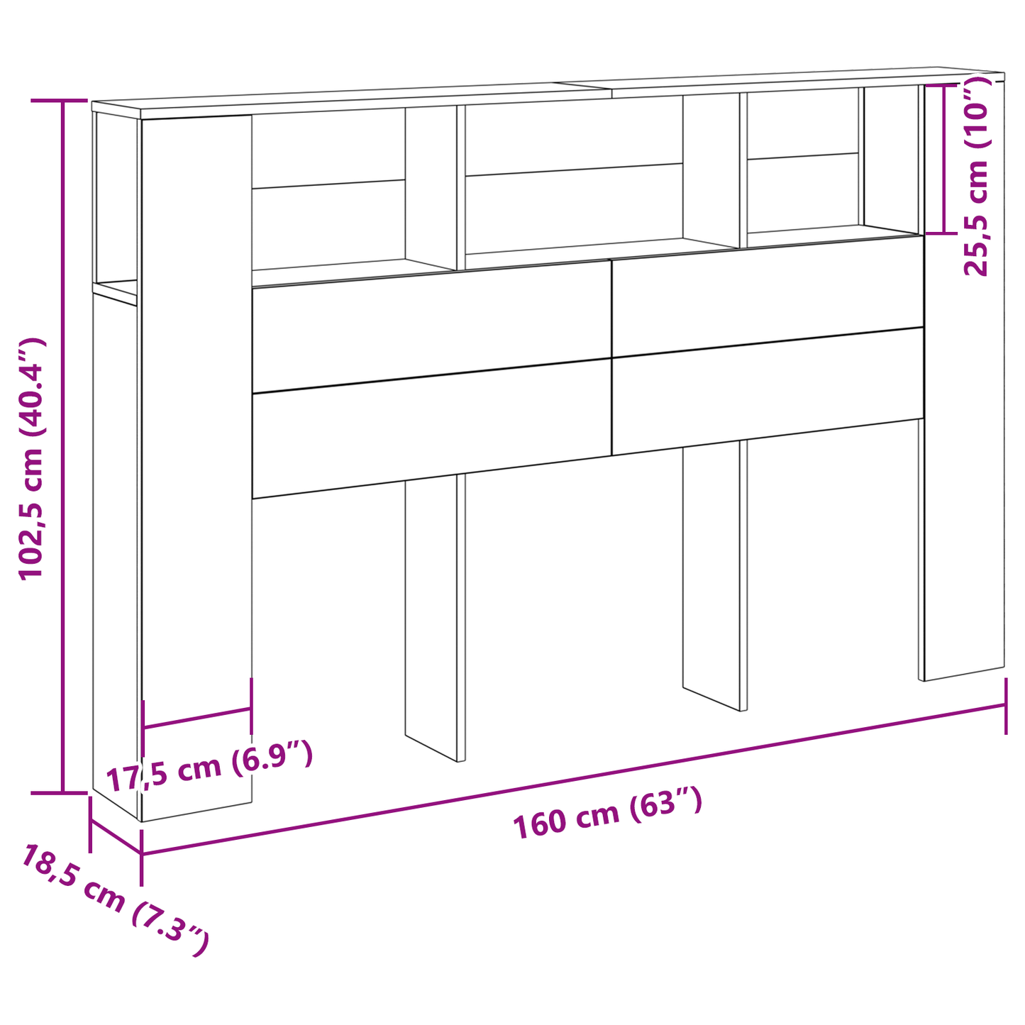 Sort Eg Hovedgavl Skab - 160X19X104.5 Cm Lavet Af Konstrueret Træ