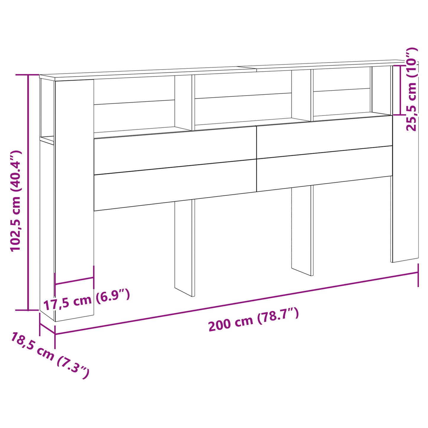Sengegavl Skab Sort Eg 200X18,5X104,5 Cm