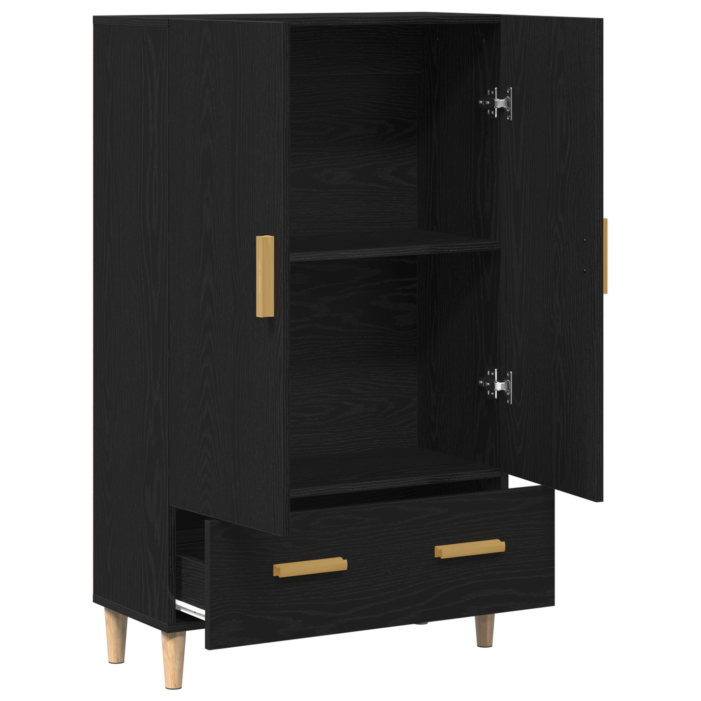 Highboard Med Skuffe Sort 70 X 31 X 115 Cm Konstrueret Træ