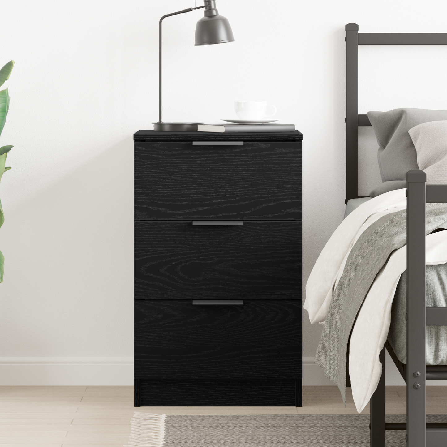 Sort Eg Sengebord - 40X65X65 Cm
