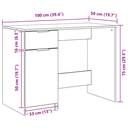 Sort Eg Skrivebord - 100X50X75 Cm - Lavet Af Konstrueret Træ