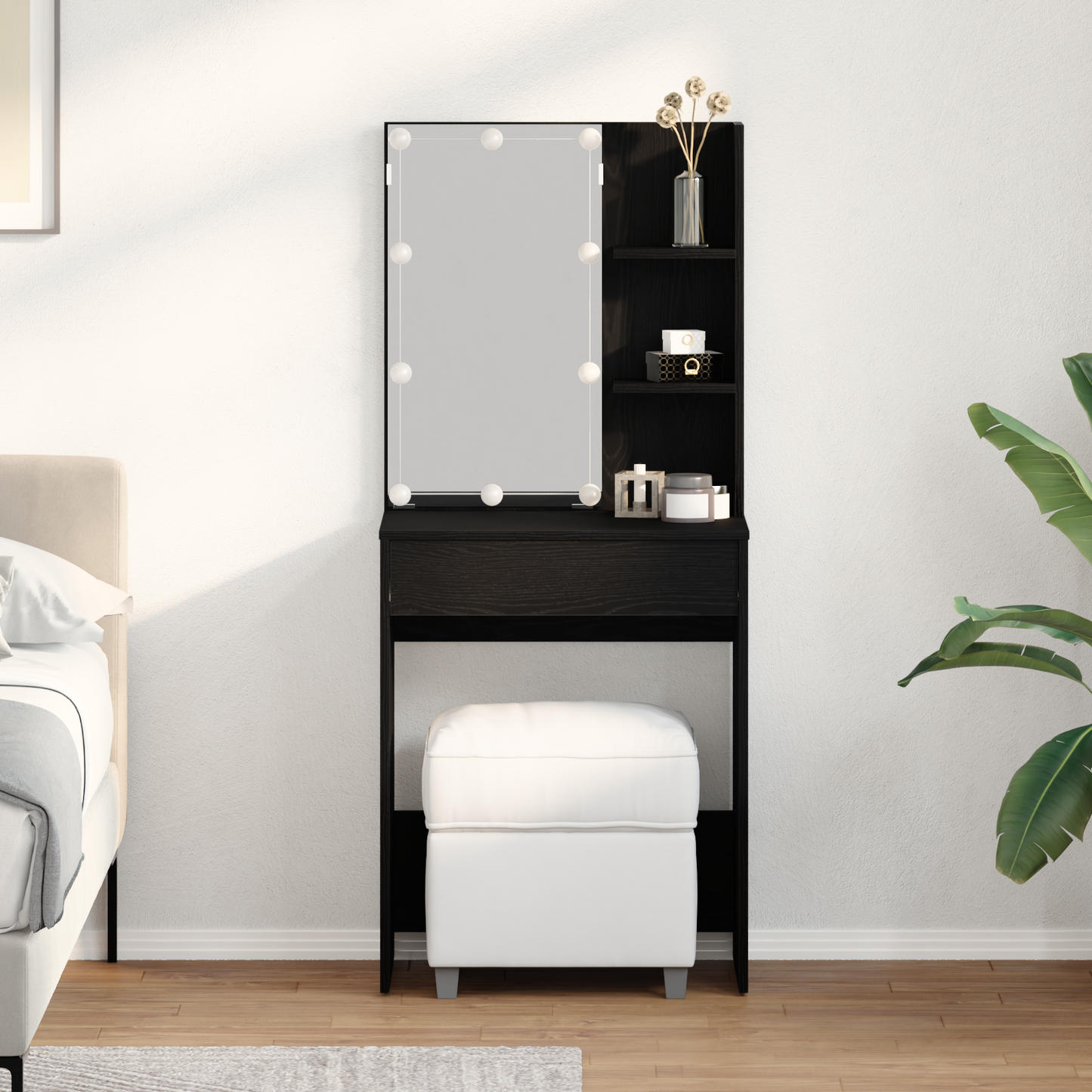 Klædeskab Med Skuffe Sort Eg 60 X 40 X 140 Cm Konstrueret Træ