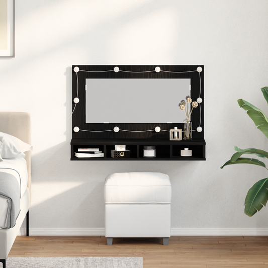 Spejlskab Med Hylde Sort Eg 90 X 31.5 X 62 Cm Konstrueret Træ