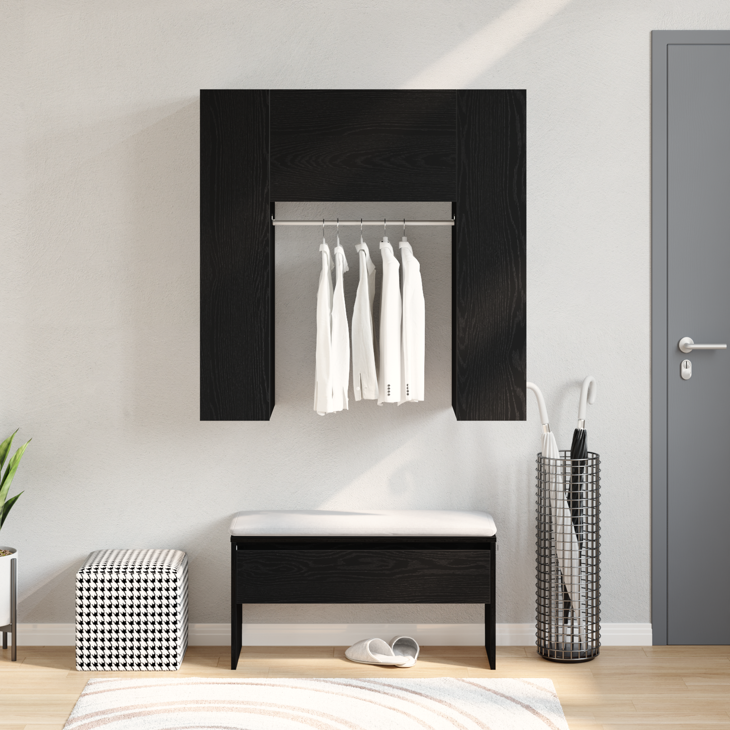 Gangskab Sort Eg 97,5X37X99 Cm Konstrueret Træ