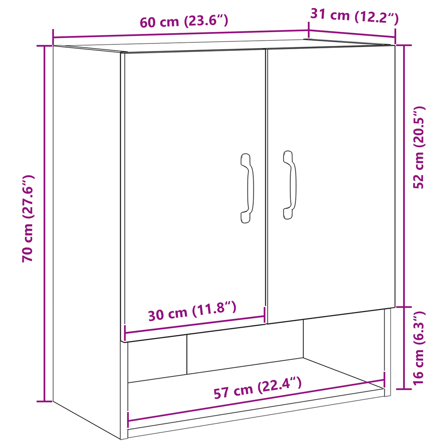 Væghylde I Sort Eg 60X30X70 Cm - Lavet Af Træ