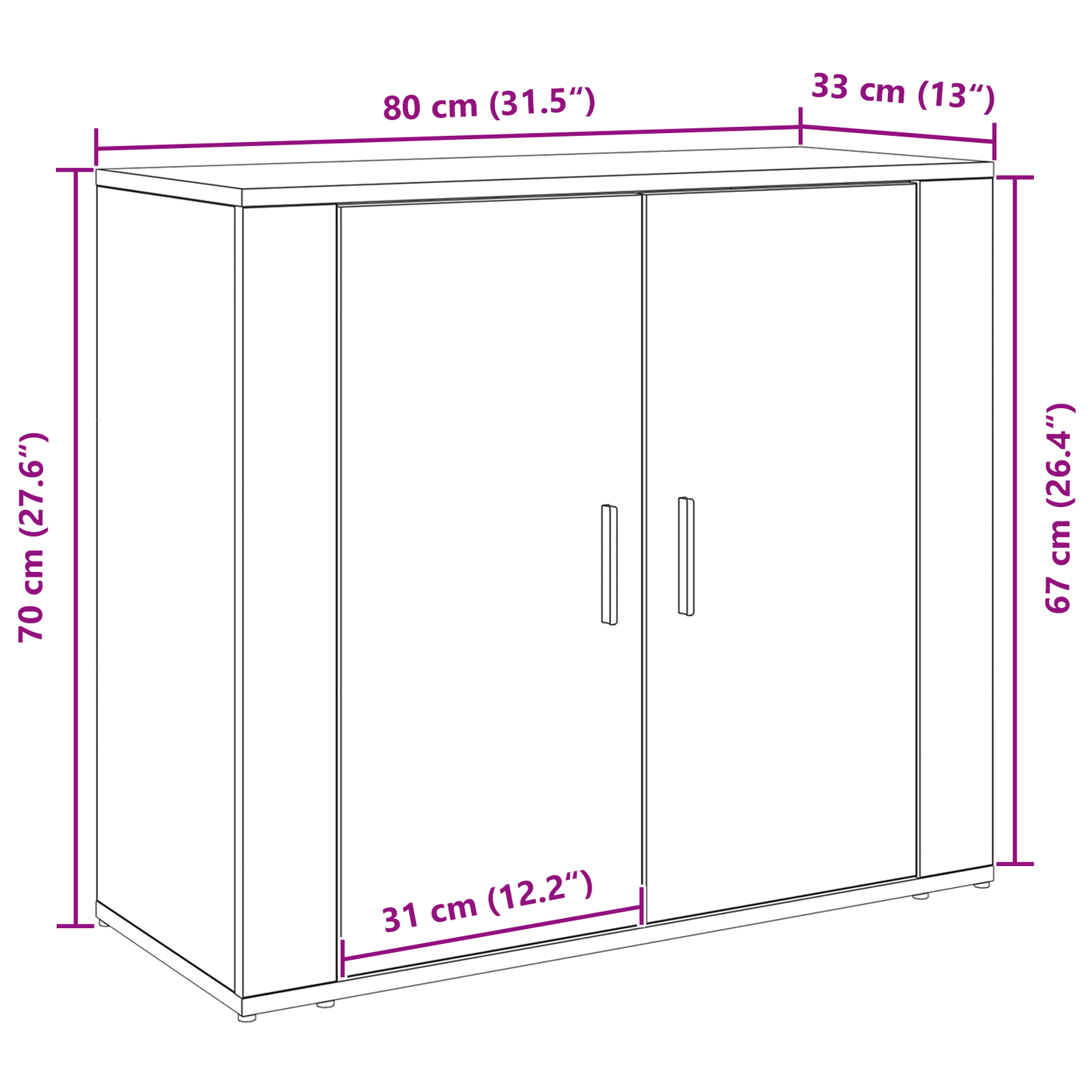 Skænk Sort Eg 80 X 33 X 70 Cm Konstrueret Træ