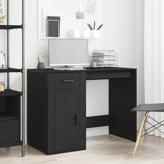 Skrivebord Sort Eg 100X49X75 Cm Konstrueret Træ