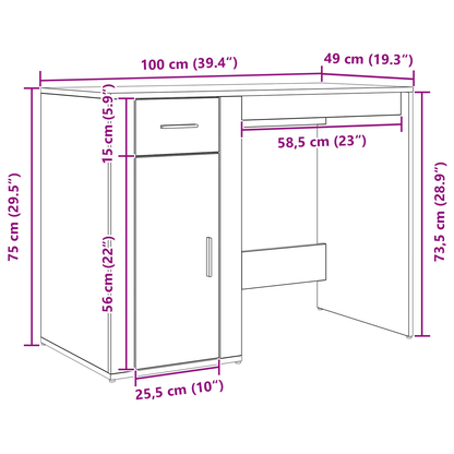 Skrivebord Sort Eg 100X49X75 Cm Konstrueret Træ