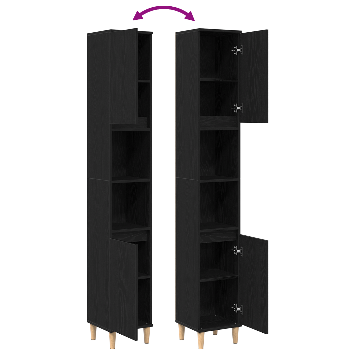 Badeværelsesskab Sort Eg 30 X 30 X 190 Cm Konstrueret Træ