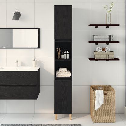Badeværelsesskab Sort Eg 30 X 30 X 190 Cm Konstrueret Træ
