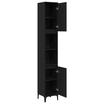Badeværelsesskab Sort Eg 30 X 30 X 190 Cm Konstrueret Træ