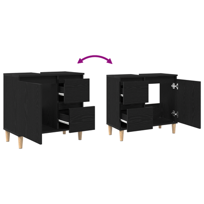 Badeværelsesskab Sort Eg 65 X 33 X 60 Cm Konstrueret Træ