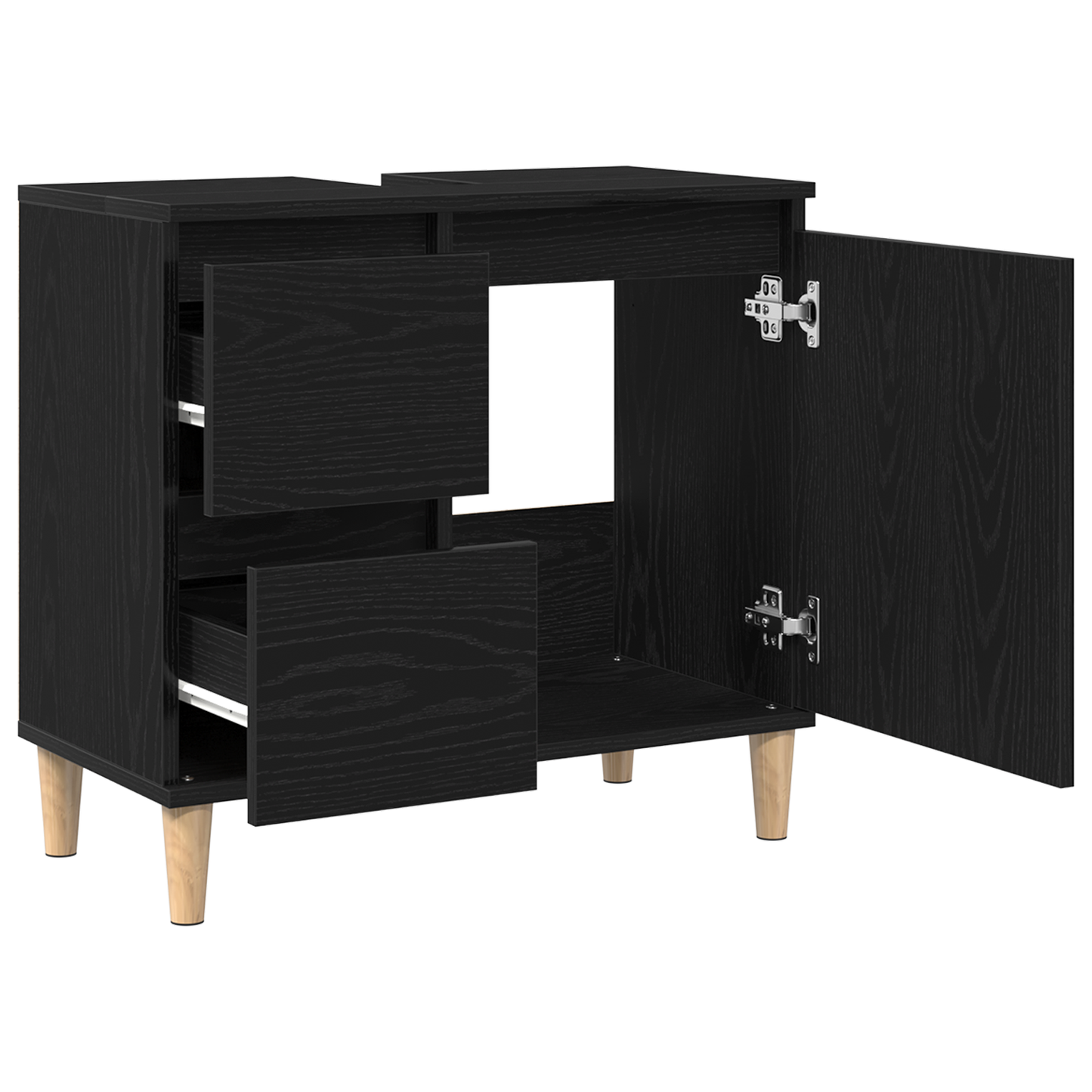 Badeværelsesskab Sort Eg 65 X 33 X 60 Cm Konstrueret Træ