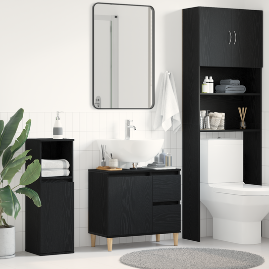 Badeværelsesskab Sort Eg 65 X 33 X 60 Cm Konstrueret Træ