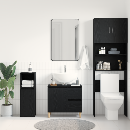 Badeværelsesskab Sort Eg 65 X 33 X 60 Cm Konstrueret Træ