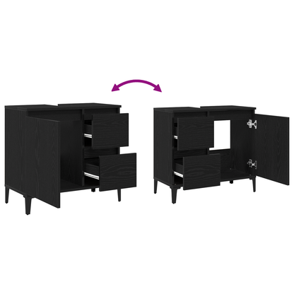 Badeværelsesskab Sort Eg 65 X 33 X 60 Cm Konstrueret Træ