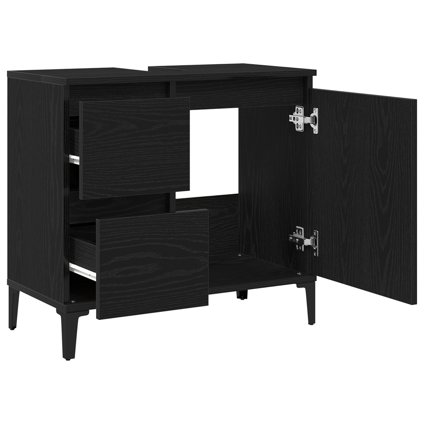Badeværelsesskab Sort Eg 65 X 33 X 60 Cm Konstrueret Træ