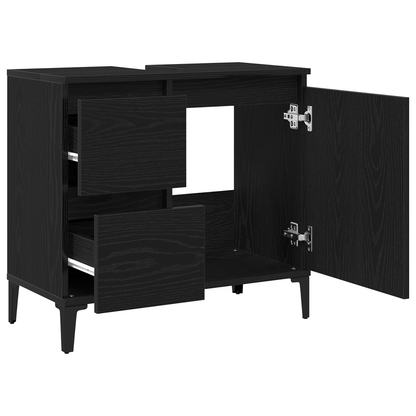 Badeværelsesskab Sort Eg 65 X 33 X 60 Cm Konstrueret Træ