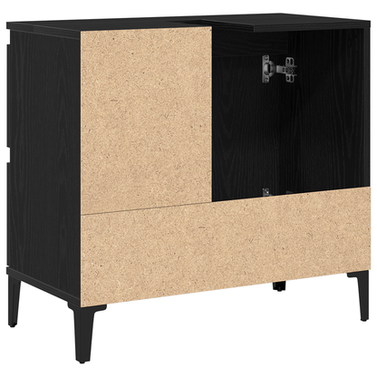 Badeværelsesskab Sort Eg 65 X 33 X 60 Cm Konstrueret Træ