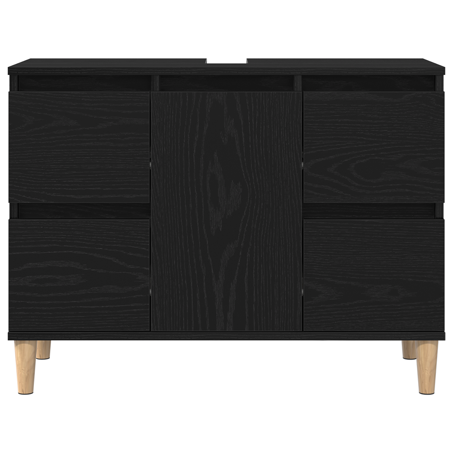 Vaskeskab Med Skuffe Sort Eg 80 X 33 X 60 Cm Konstrueret Træ