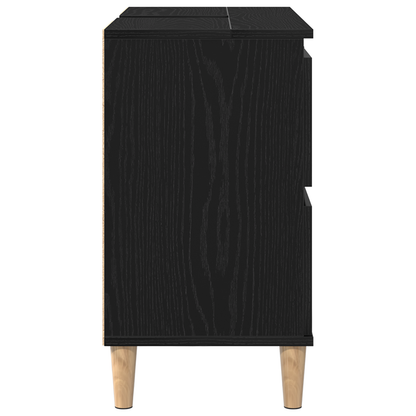 Vaskeskab Med Skuffe Sort Eg 80 X 33 X 60 Cm Konstrueret Træ