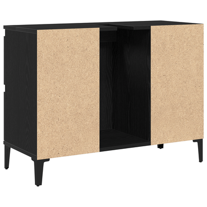 Vaskeskab Med Skuffe Sort Eg 80 X 33 X 60 Cm Konstrueret Træ