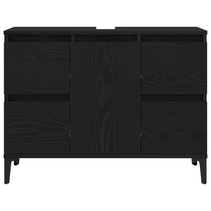 Vaskeskab Med Skuffe Sort Eg 80 X 33 X 60 Cm Konstrueret Træ