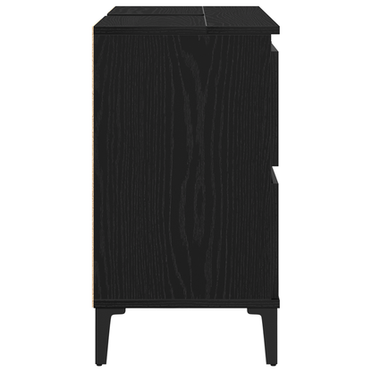 Vaskeskab Med Skuffe Sort Eg 80 X 33 X 60 Cm Konstrueret Træ