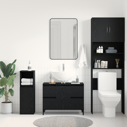 Vaskeskab Med Skuffe Sort Eg 80 X 33 X 60 Cm Konstrueret Træ
