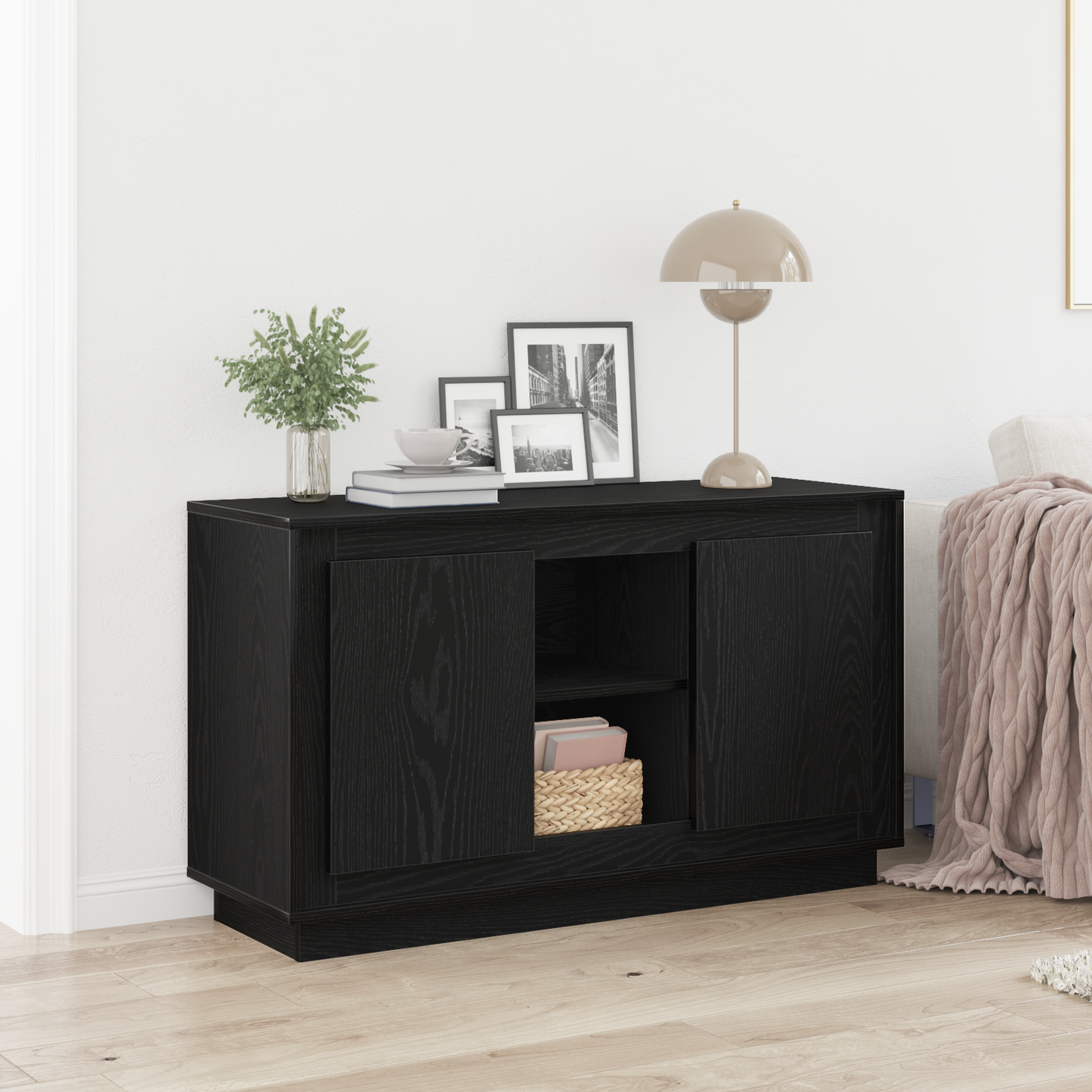 Skænk Sort Eg 102 X 35 X 60 Cm Konstrueret Træ