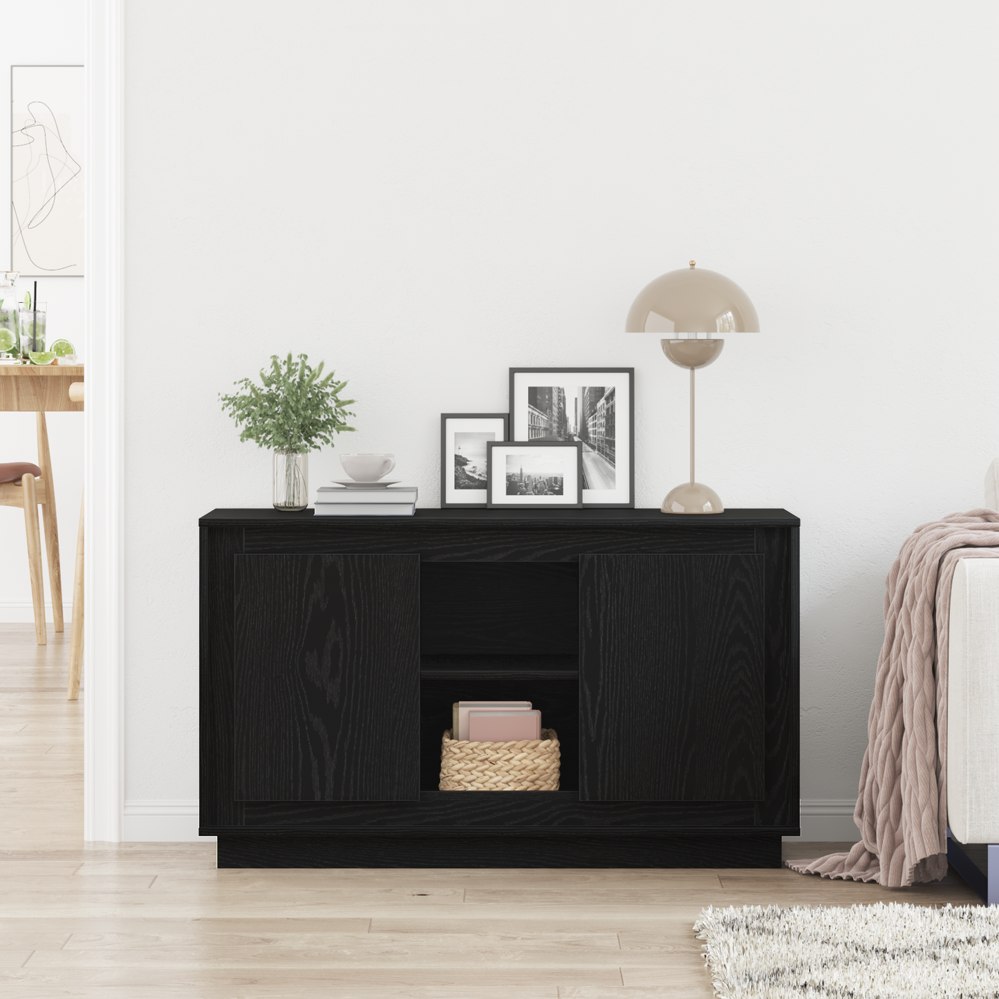 Skænk Sort Eg 102 X 35 X 60 Cm Konstrueret Træ