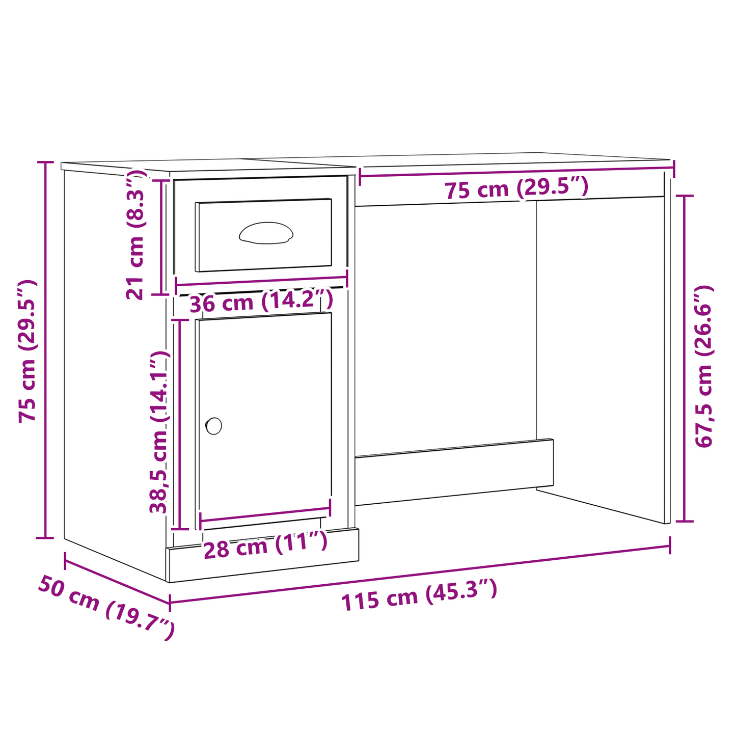 Skrivebord Med Opbevaring Gammel Træ 50X115X75 Cm Ingeniørtræ