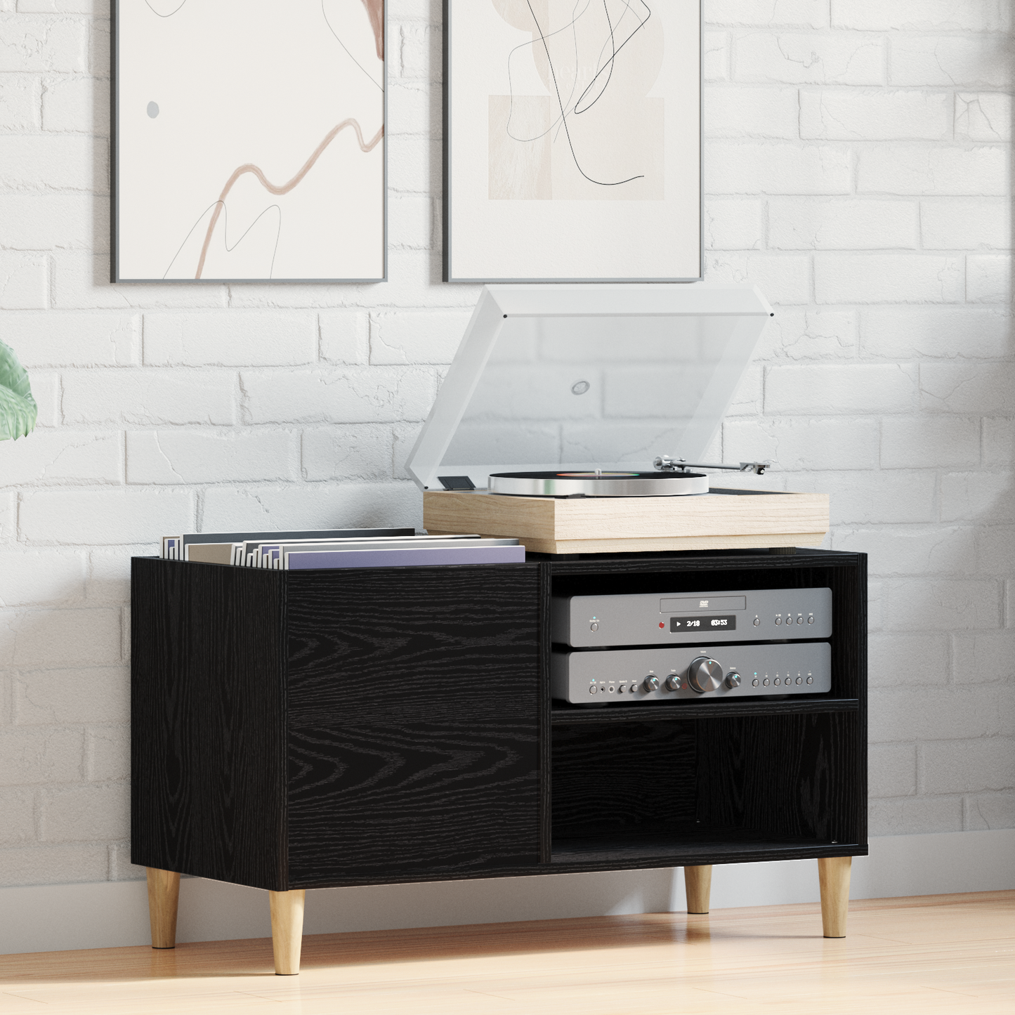 Recordskab Sort Eg 84,5X38X48 Cm Konstrueret Træ