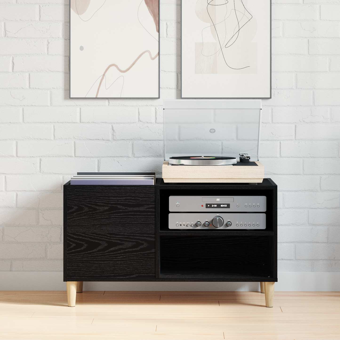 Recordskab Sort Eg 84,5X38X48 Cm Konstrueret Træ