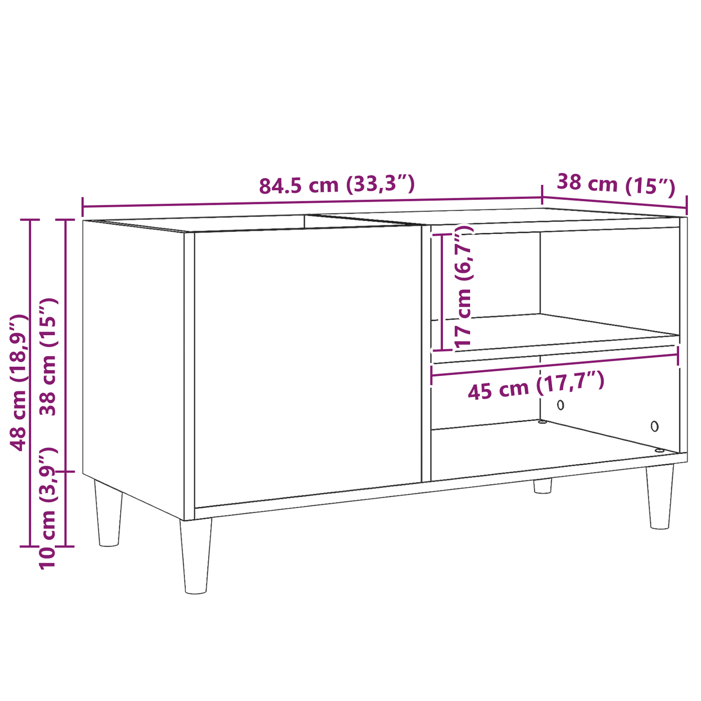Recordskab Sort Eg 84,5X38X48 Cm Konstrueret Træ