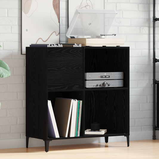 Record Cabinet Sort Eg 84,5X38X89 Cm Konstrueret Træ