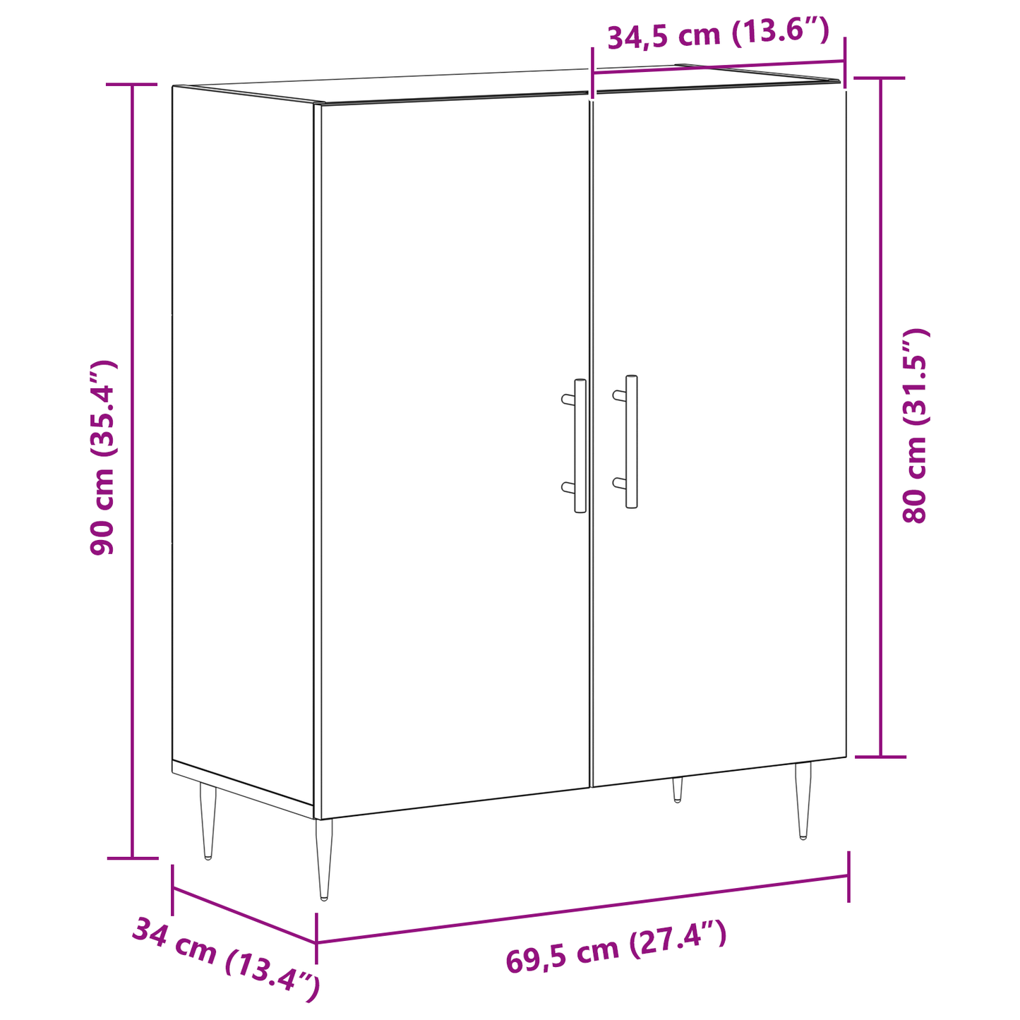 Sideskab Sort Eg 69.5 X 34 X 90 Cm Konstrueret Træ