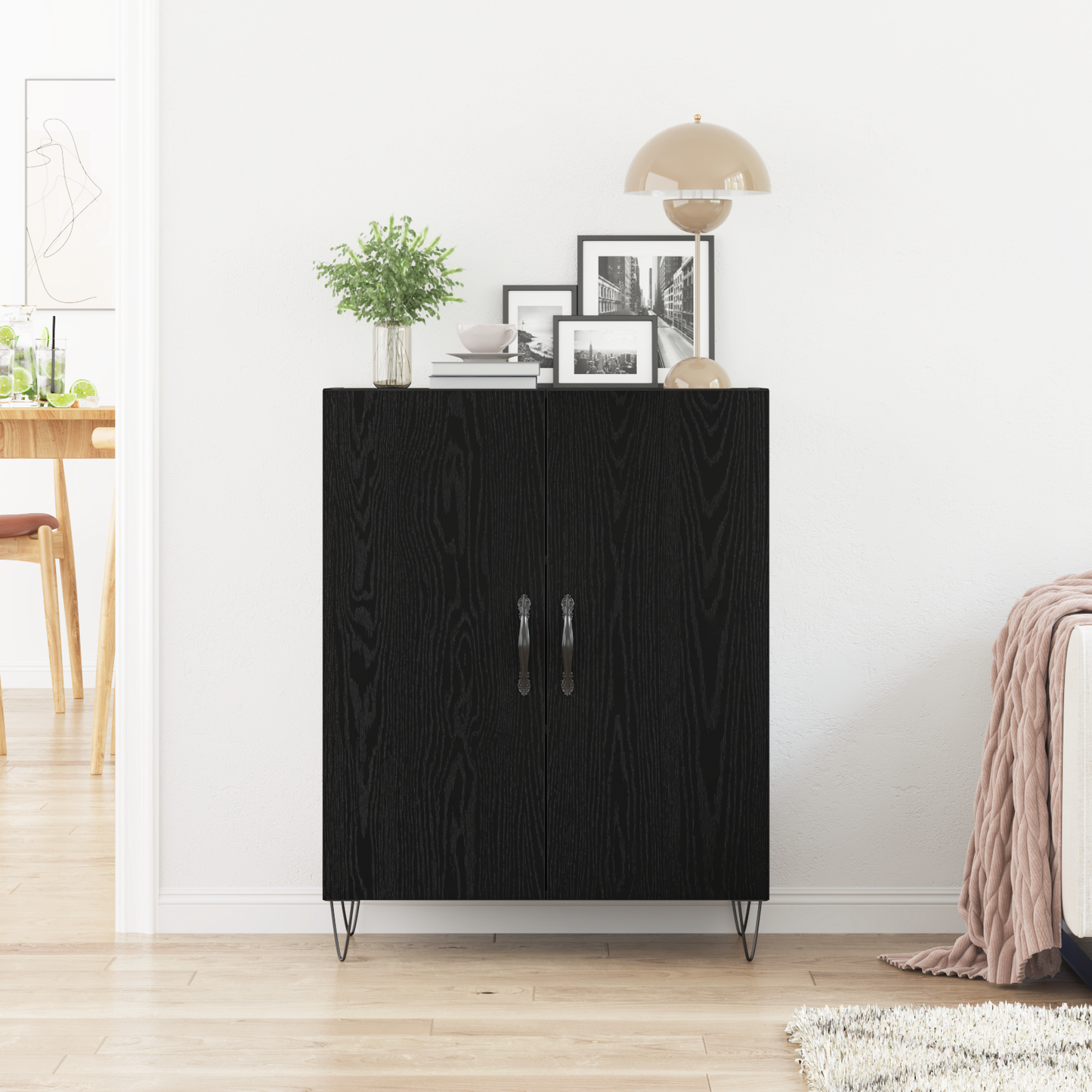 Skænk Sort Eg 69.5 X 34 X 90 Cm Konstrueret Træ