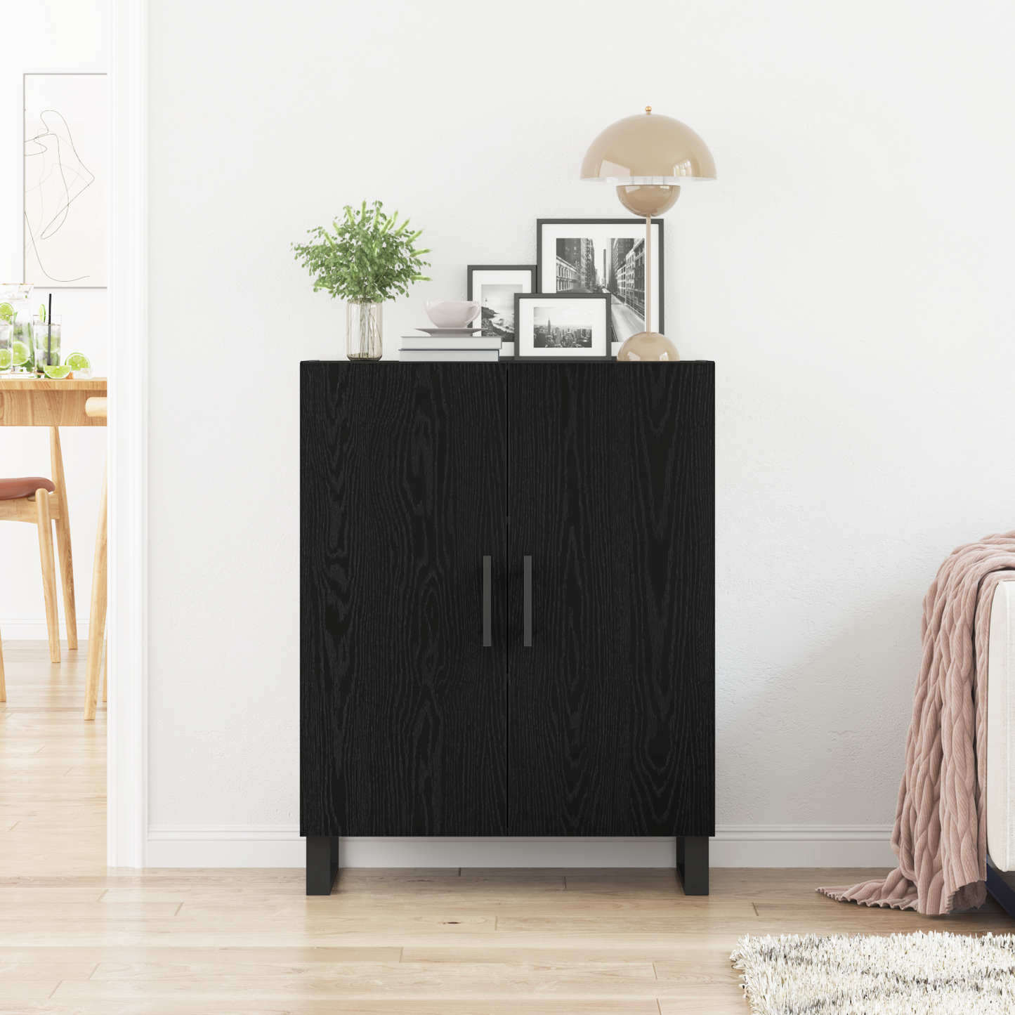 Skænk Sort Eg 69.5 X 34 X 90 Cm Konstrueret Træ