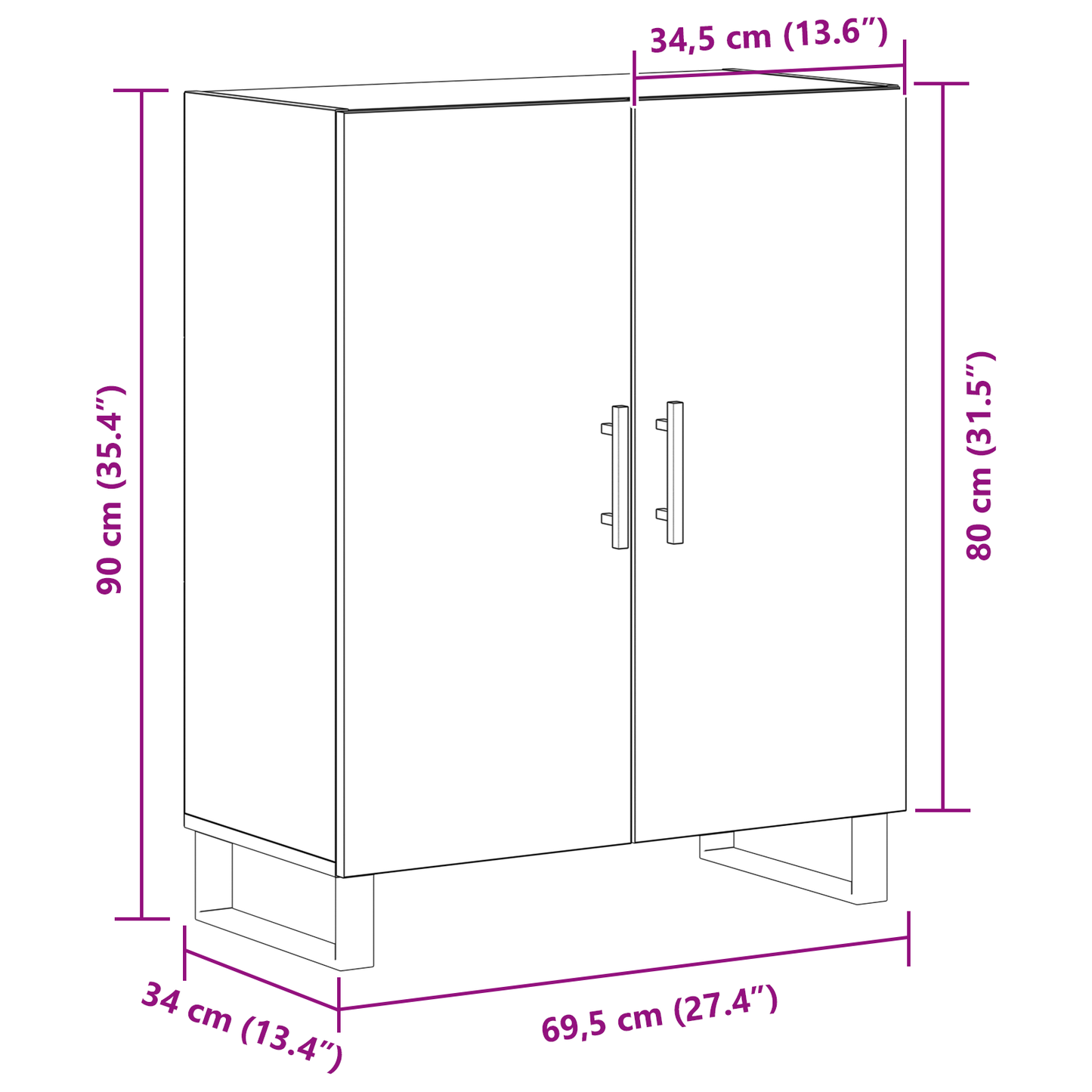 Skænk Sort Eg 69.5 X 34 X 90 Cm Konstrueret Træ
