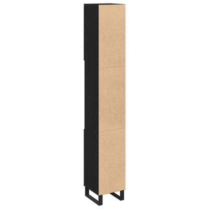 Badeværelsesskab Sort Eg 30 X 30 X 190 Cm Konstrueret Træ