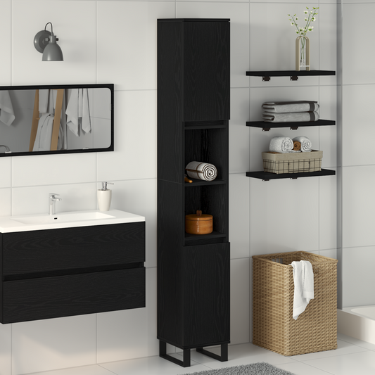 Badeværelsesskab Sort Eg 30 X 30 X 190 Cm Konstrueret Træ