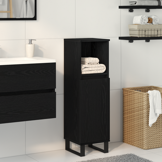 Badeværelsesskab Sort Eg 30 X 30 X 100 Cm Konstrueret Træ